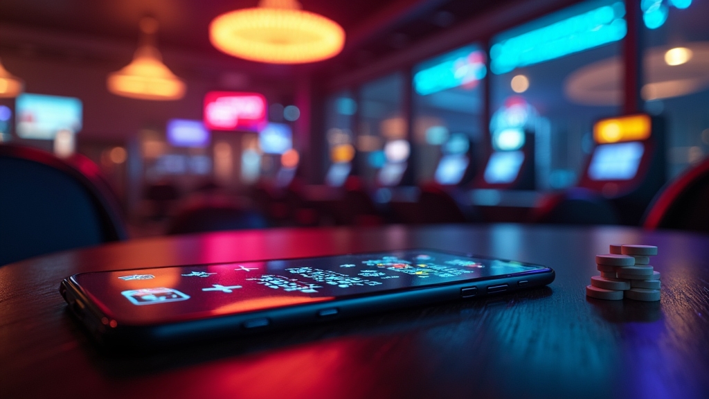 Smartphone and compatibility chart in a dark casino back room
