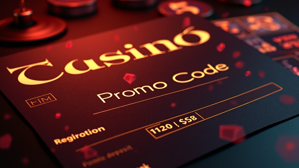 Promo code box highlighted on a casino registration screen with slot reels behind it